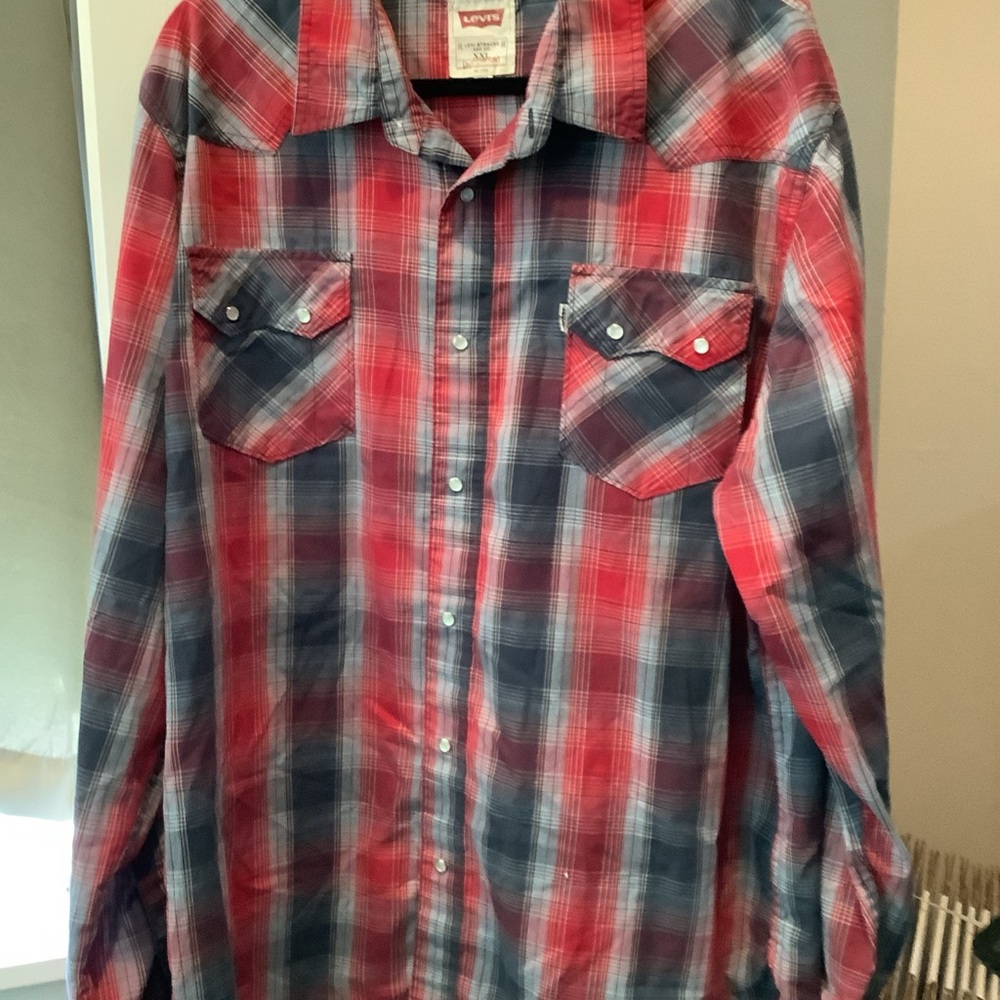 Levi's Classic Red and Blue Plaid Pearl Snap Shirt XXL